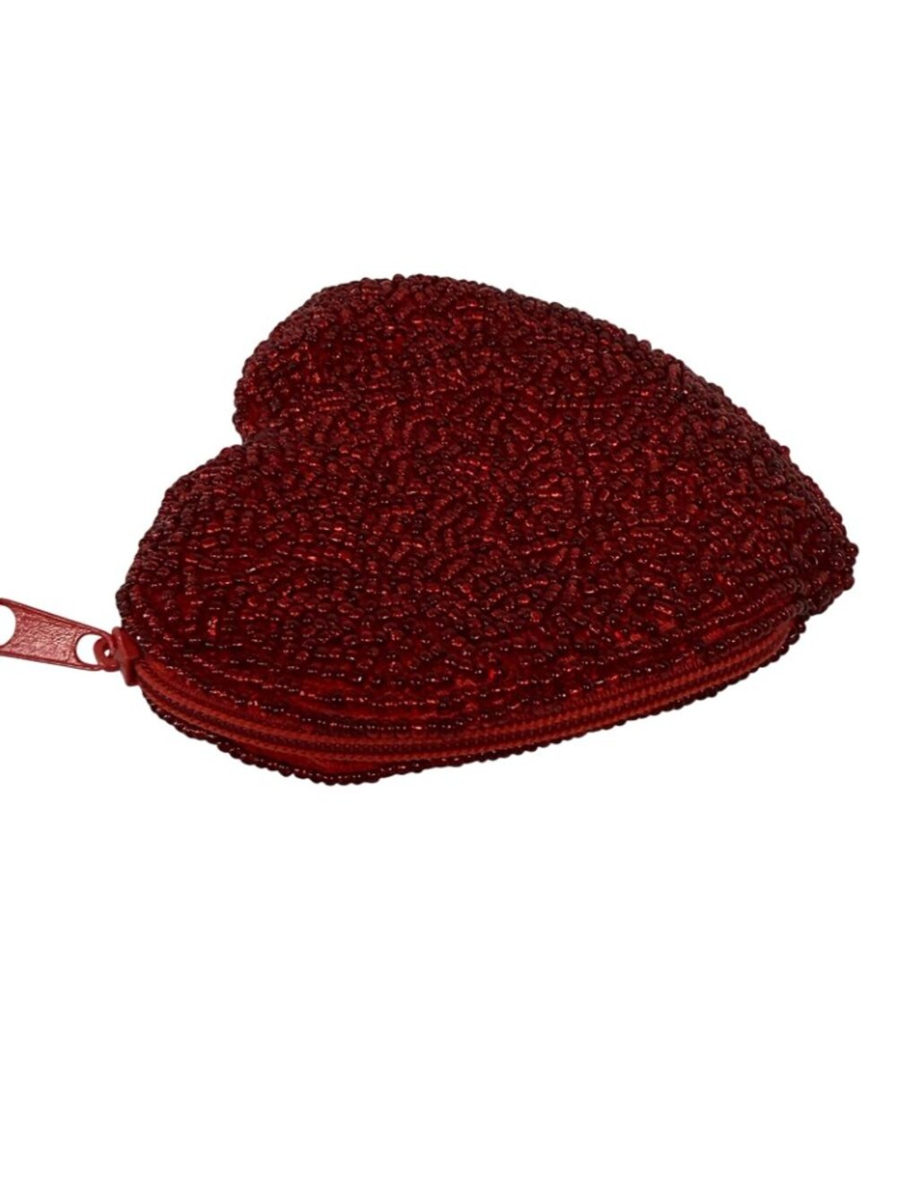 Red Beaded Heart-shaped Coin Purse Zipper Closure Circular Pull Tab New - Picture 5 of 6